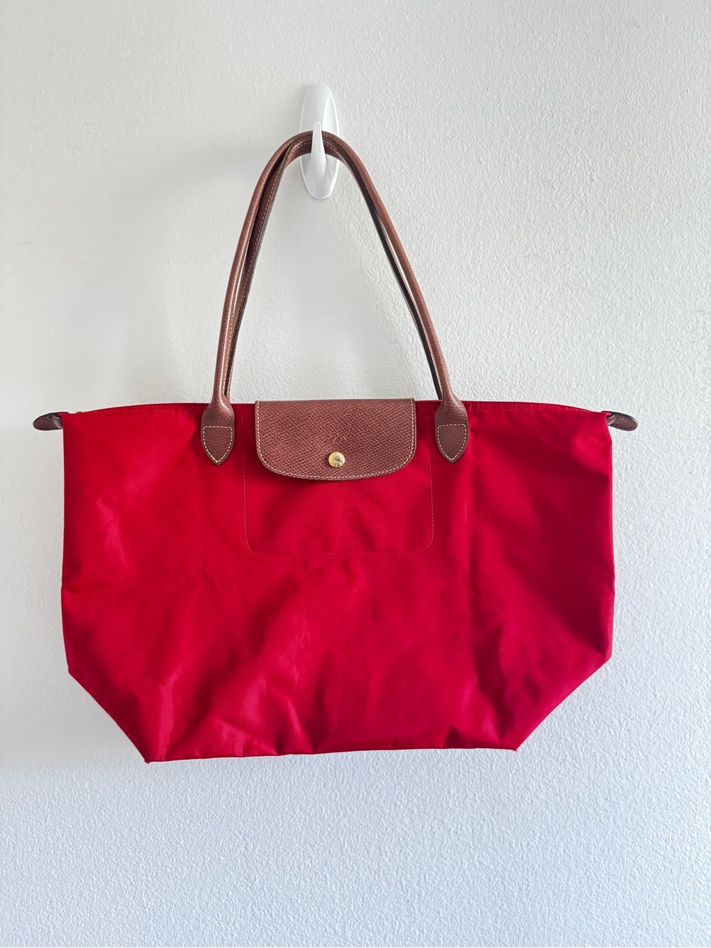 Longchamp Red Le Pliage Shopping Modele Depose Tote Bag